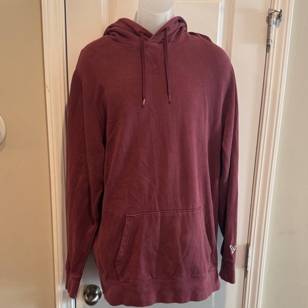 Men's Burgundy American Eagle Siper Soft Hoodie Size Large Tall